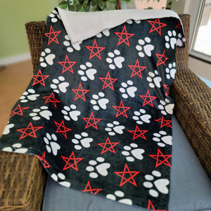 gothic home decor - gothic decor -  Pentagram & Paw Minky Blanket - Red - High Quality bedding from DARKOTHICA® Shop now at DARKOTHICA®Barkothica, cats, Occult