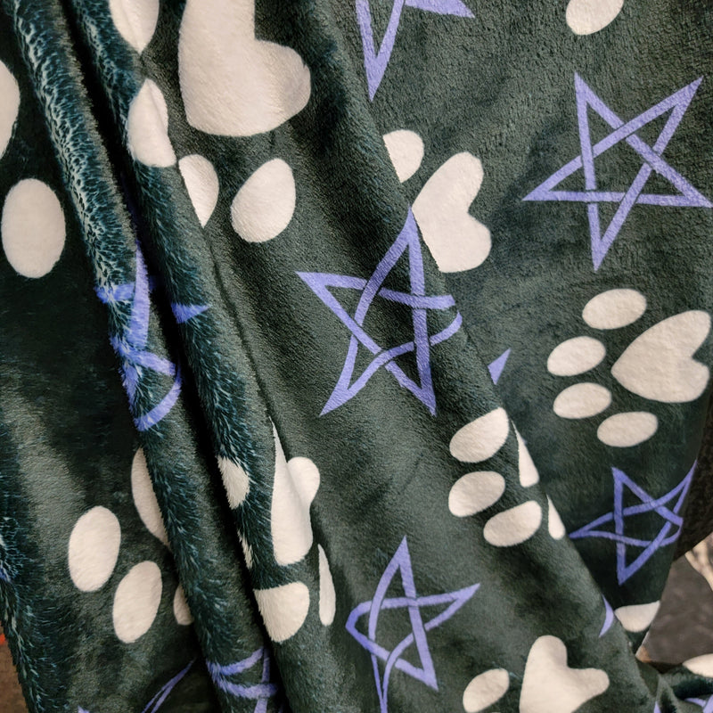 bedding, Barkothica, cats, Occult, gothic home decor, gothic decor, goth decor, Pentagram & Paw Minky Blanket - Periwinkle Purple, darkothica