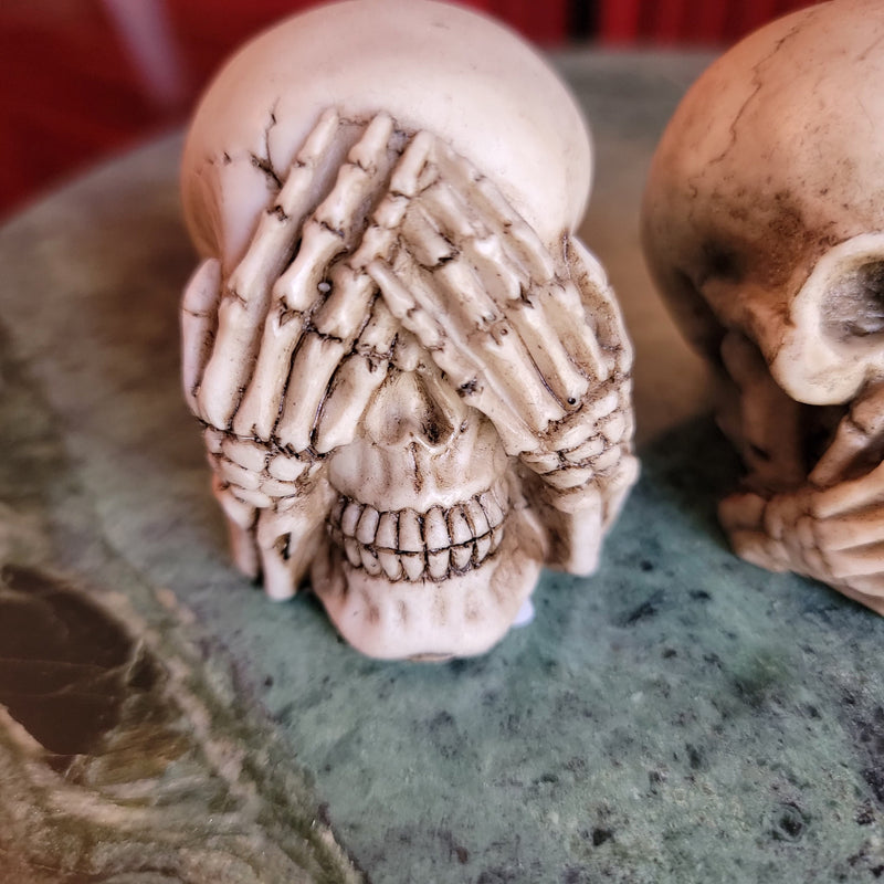 gothic home decor - gothic decor -  Hear no, see no, speak no Evil Skull Trio - High Quality Tabletop & Statuary from DARKOTHICA® Shop now at DARKOTHICA®Halloween, RETAILONLY, Skulls/Skeletons