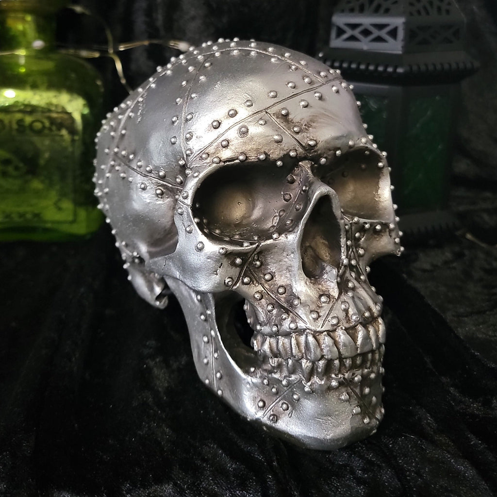 Tabletop & Statuary, RETAILONLY, Skulls/Skeletons, gothic home decor, gothic decor, goth decor, Silver Skull, darkothica