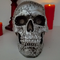 Tabletop & Statuary, RETAILONLY, Skulls/Skeletons, gothic home decor, gothic decor, goth decor, Silver Skull, darkothica