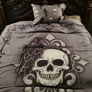 gothic home decor - gothic decor -  Crow & Skull Comforter - High Quality Bedding from DARKOTHICA® Shop now at DARKOTHICA®bedding, Skulls/Skeletons
