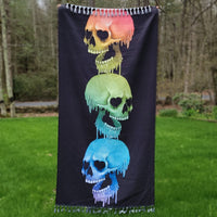 gothic home decor, gothic decor, goth decor, Large Rainbow Melting Skulls Beach Cloth, darkothica