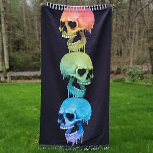 gothic home decor, gothic decor, goth decor, Large Rainbow Melting Skulls Beach Cloth, darkothica