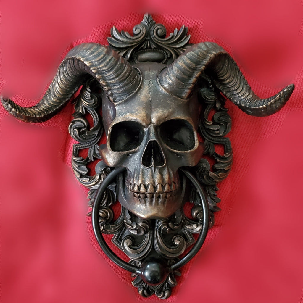 gothic home decor, gothic decor, goth decor, Horned Skull Door Knocker, darkothica