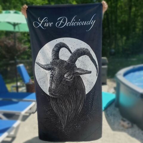 Towel, Horror, Occult, gothic home decor, gothic decor, goth decor, Live Deliciously Beach Towel, darkothica