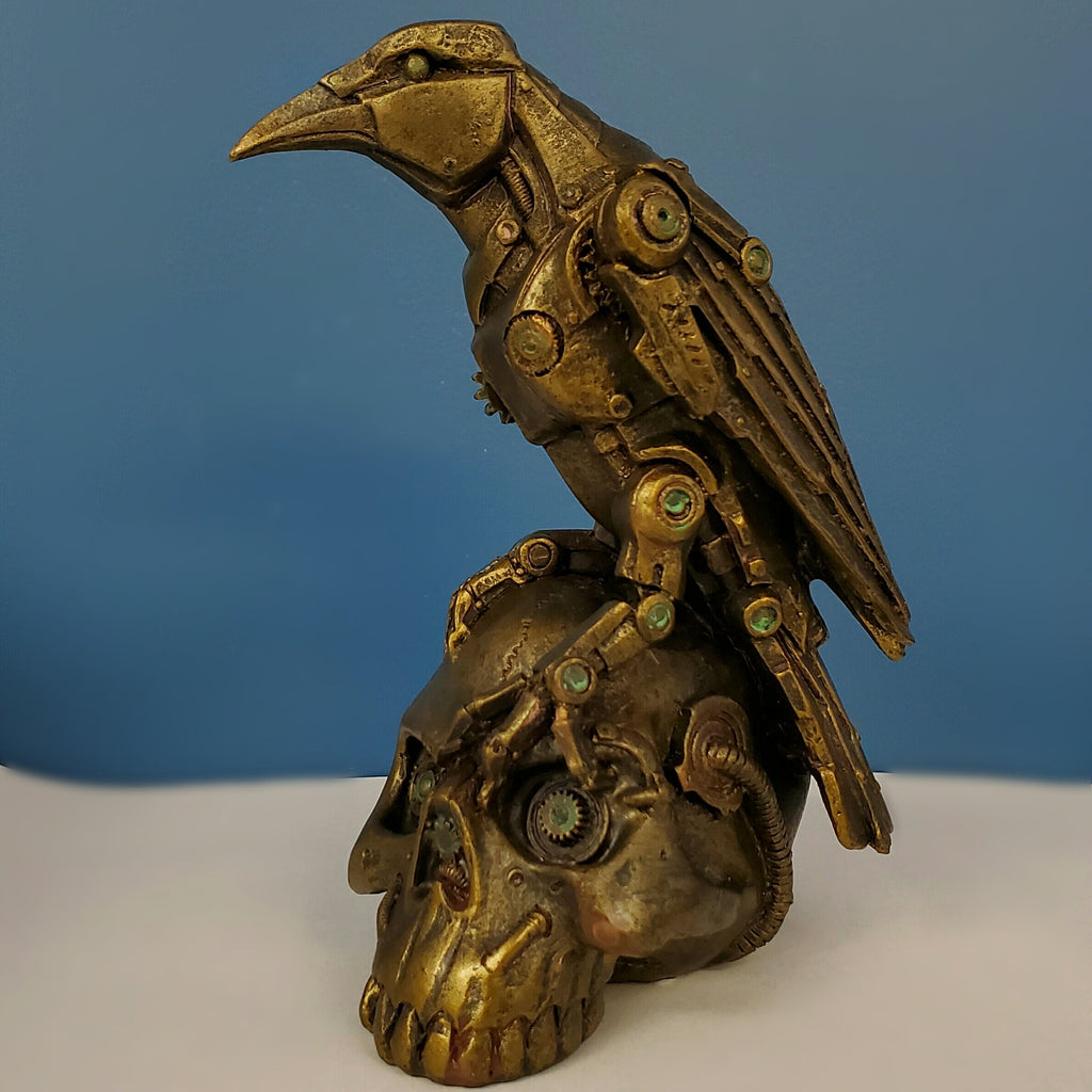 Tabletop & Statuary, RETAILONLY, Skulls/Skeletons, Steampunk, gothic home decor, gothic decor, goth decor, Steampunk Raven on Skull, darkothica