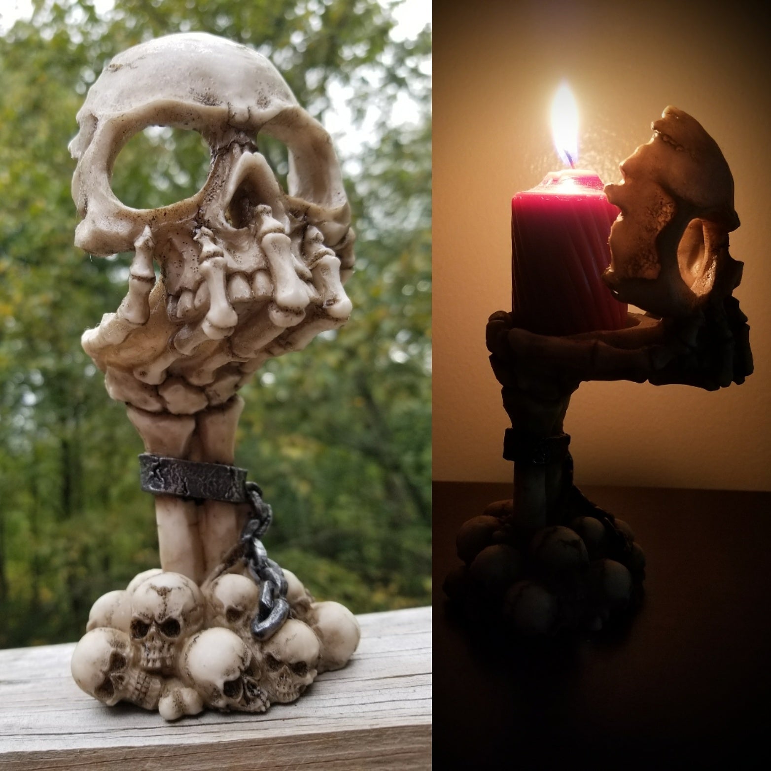 SKULL Tealight CANDLE HOLDER | Realistic Black Resin Skull w/ Roses |Gothic  Gift