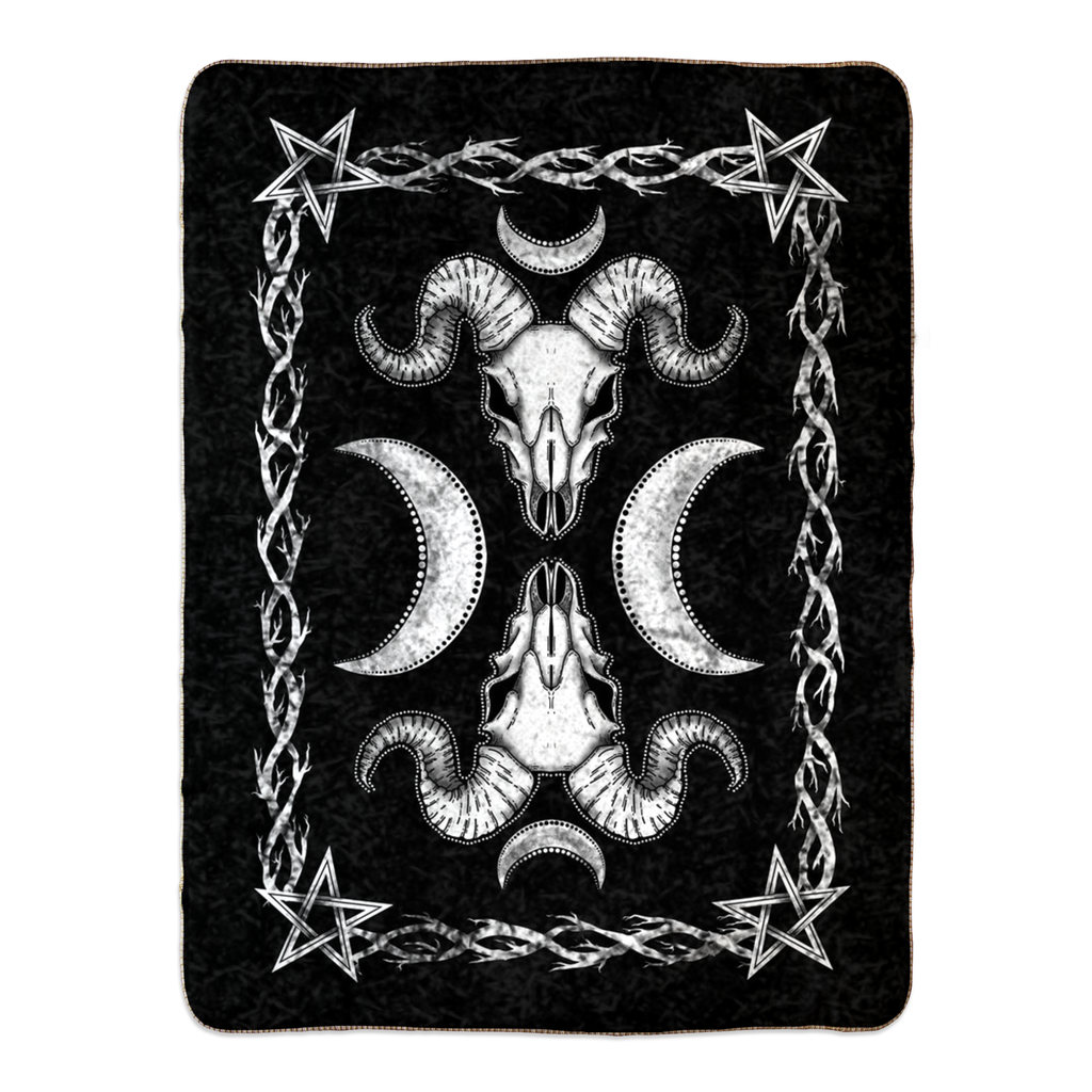 bedding, bedding, Occult, Skulls/Skeletons, gothic home decor, gothic decor, goth decor, Goat Skull Fleece Sherpa Blanket, darkothica