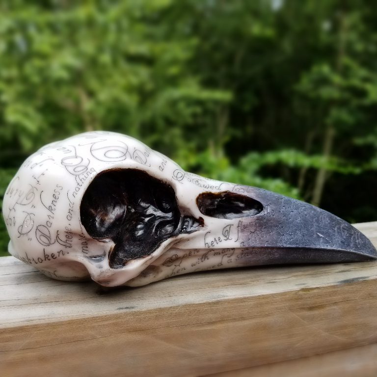 Tabletop & Statuary, RETAILONLY, Skulls/Skeletons, gothic home decor, gothic decor, goth decor, Poe Raven Skull, darkothica