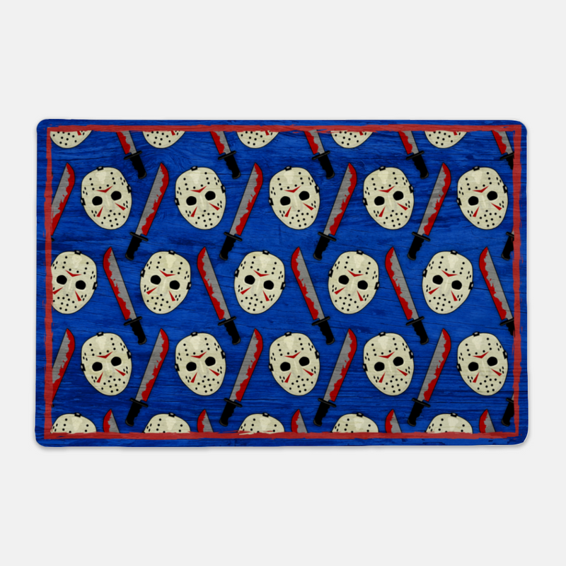 Pet Bowl Mats, Barkothica, cats, dogs, horror, gothic home decor, gothic decor, goth decor, Jason Food Mat - Blue, darkothica