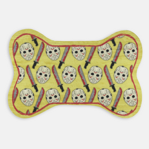 Dog Supplies, Barkothica, dogs, horror, gothic home decor, gothic decor, goth decor, Jason Dog Mat - Yellow Bone Shaped, darkothica