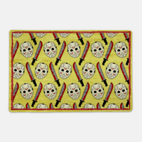 Pet Bowl Mats, Barkothica, cats, dogs, horror, gothic home decor, gothic decor, goth decor, Jason Food Mat - Yellow, darkothica