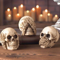 gothic home decor - gothic decor -  Hear no, see no, speak no Evil Skull Trio - High Quality Tabletop & Statuary from DARKOTHICA® Shop now at DARKOTHICA®Halloween, RETAILONLY, Skulls/Skeletons