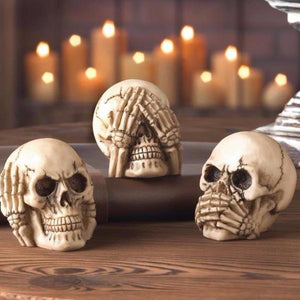 gothic home decor - gothic decor -  Hear no, see no, speak no Evil Skull Trio - High Quality Tabletop & Statuary from DARKOTHICA® Shop now at DARKOTHICA®Halloween, RETAILONLY, Skulls/Skeletons
