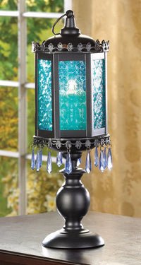 Blue pedestal candle lantern gothic home decor