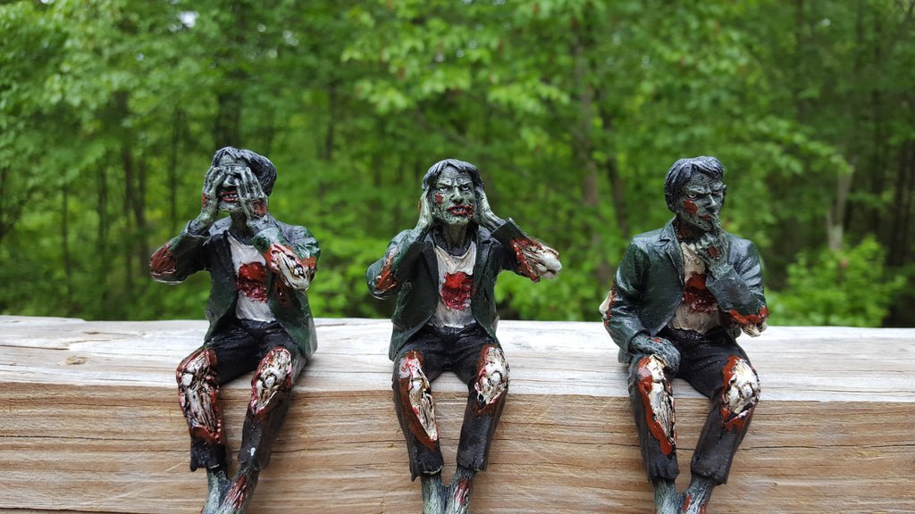 zombie see no hear no speak no evil statue figurine halloween decoration