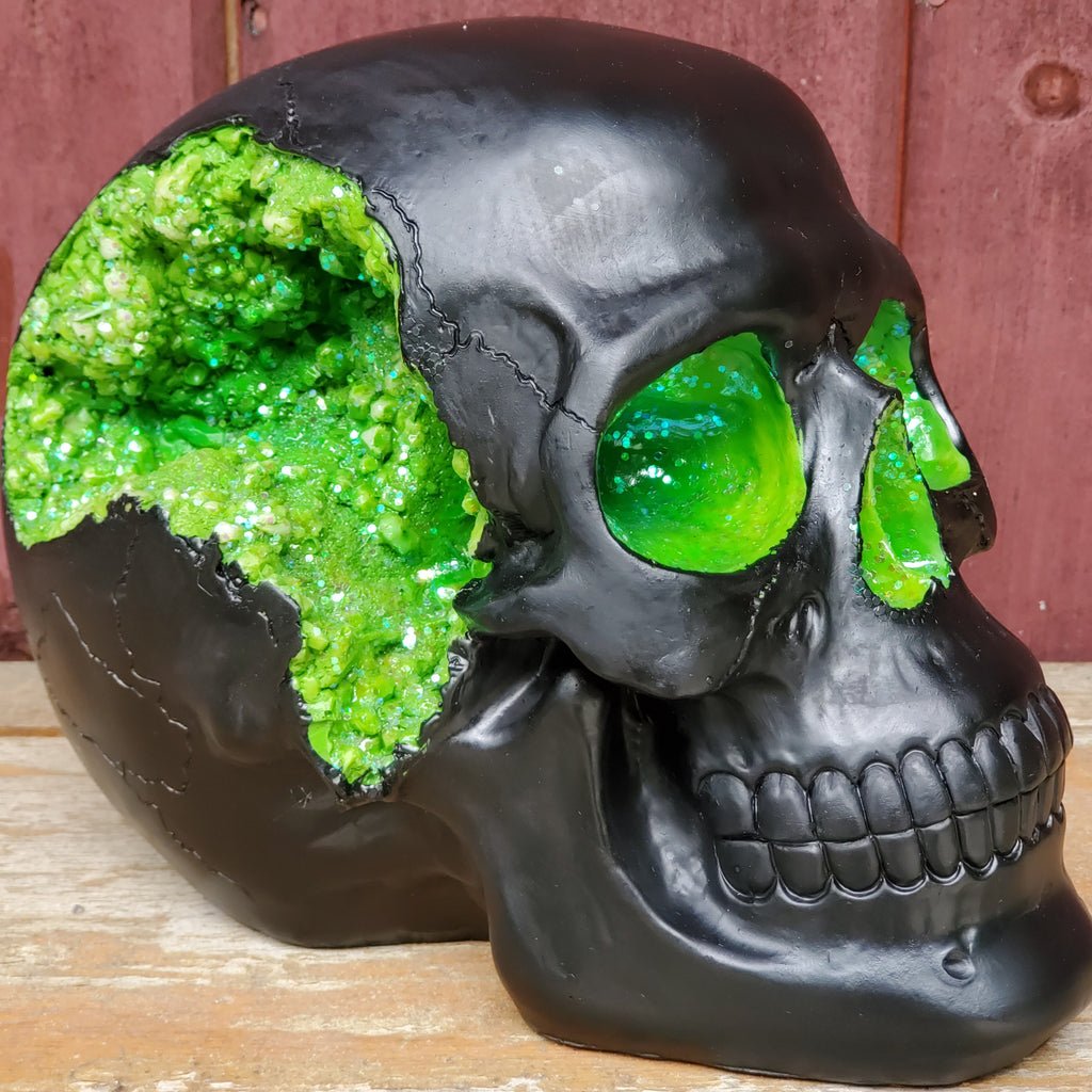 gothic home decor black gothic skull green geode faux skull skull decor darkothica