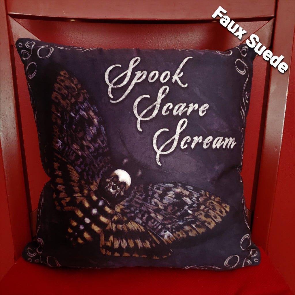 darkothica spook scare scream pillow cushion goth home decor spooky home decor halloween decor death moth pillow