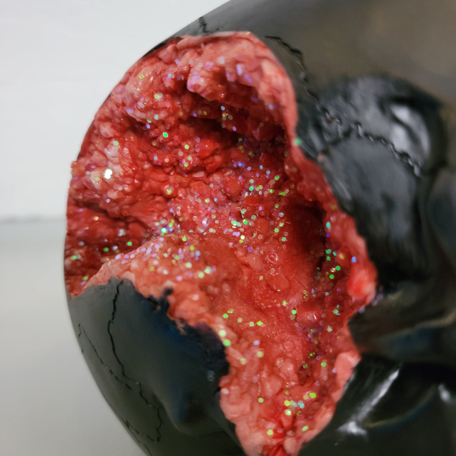 Faux Geode Black Skull-Red