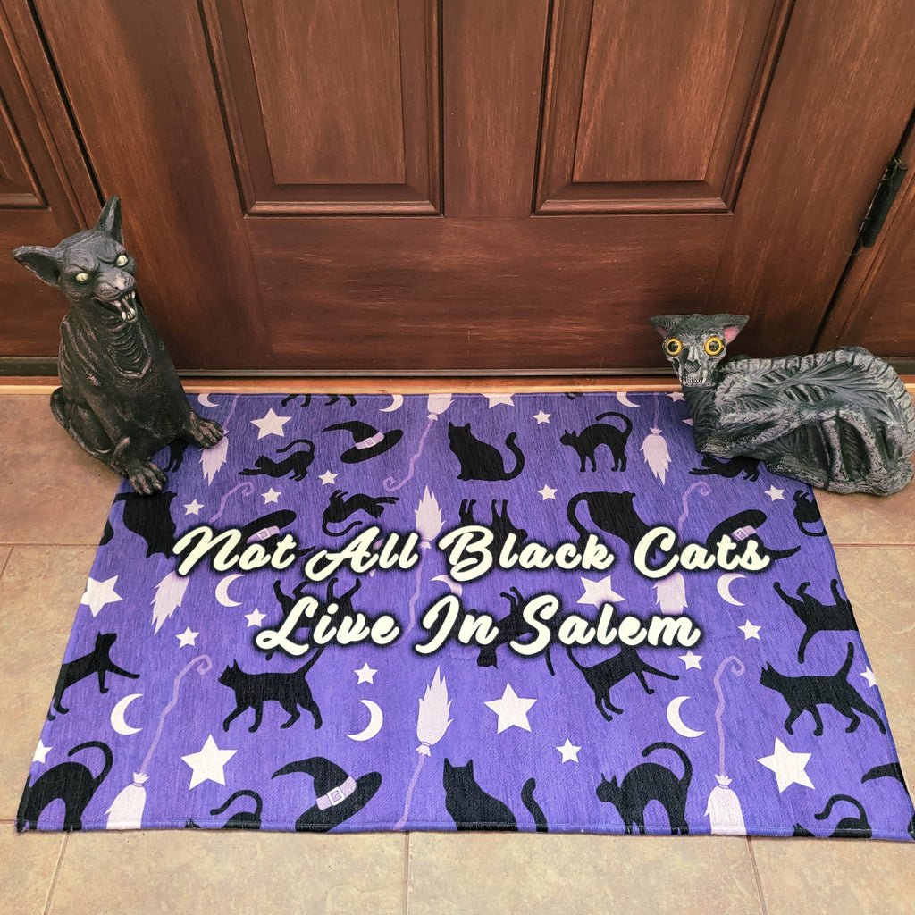 Not all black cats live in Salem black cat deocr cat mat cat door mat witchy door mat witchy home decor alternative home decor black cat home decor gothic home decor witch home decor witch doormat witch door mat black cat decor 