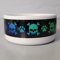 Rainbow skull and crossbones pet cat dog bowl pet supplies alternative pet supplies gothic pet supplies skull pet items