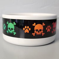 Rainbow skull and crossbones pet cat dog bowl pet supplies alternative pet supplies gothic pet supplies skull pet items