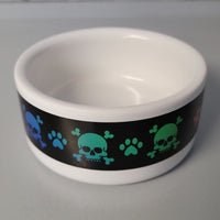 Rainbow skull and crossbones pet cat dog bowl pet supplies alternative pet supplies gothic pet supplies skull pet items