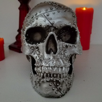silver rivet skull metal skull home decor alternative heavy metal