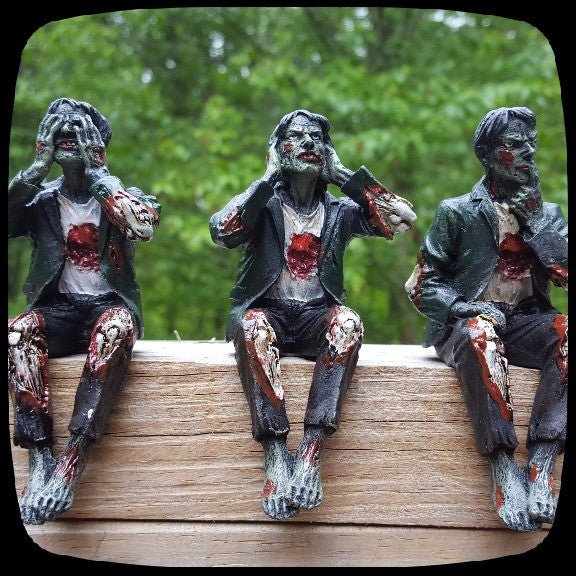 zombie see no hear no speak no evil statue figurine halloween decoration
