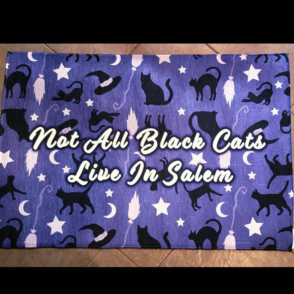 Not all black cats live in Salem black cat deocr cat mat cat door mat witchy door mat witchy home decor alternative home decor black cat home decor gothic home decor witch home decor witch doormat witch door mat black cat decor 