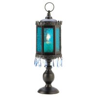 Blue pedestal candle lantern gothic home decor